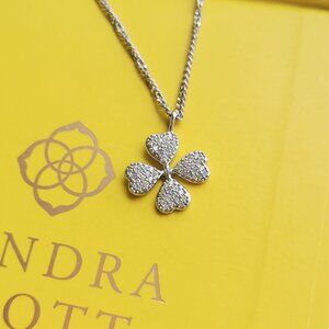 Kendra Scott Clover Silver White Crystal Short Necklace New
